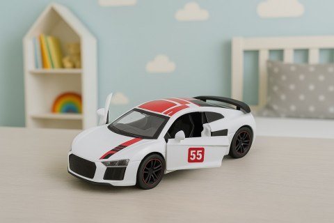 Samochód Sportowy Metalowy Napęd Pull Back Światła Dźwięki Biały 1:43