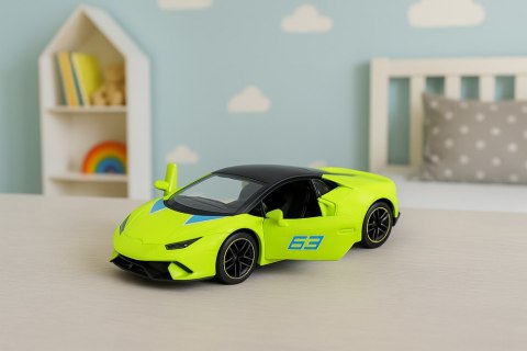 Samochód Sportowy Napęd Pull Back Metalowy Neonowy Zielony 1:43