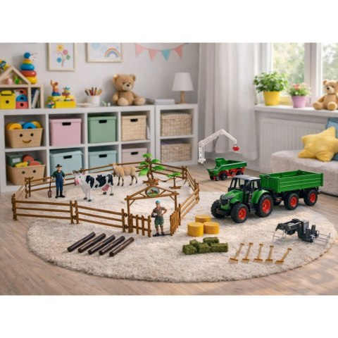 Zestaw Rolniczy Traktor z Przyczepą Zwierzęta Farmerzy Farma 45 el.