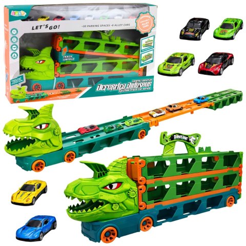 Ciężarówka Dinozaur z Resorakami Tor Dla Autek Transporter Wyrzutnia 4w1