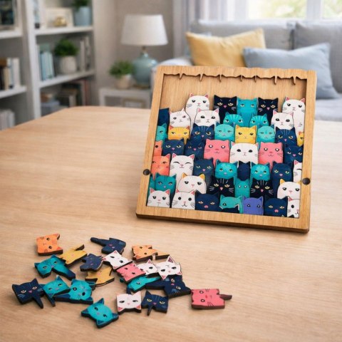 Drewniane Puzzle Kotki Układanka Edukacyjna Ramka Woreczek 62 el.