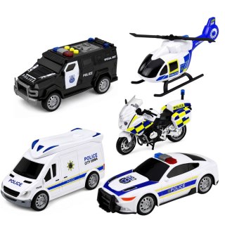 Zestaw Policyjny Pojazdy Helikopter Motocykl Auto Radiowóz 1:32 5 szt.